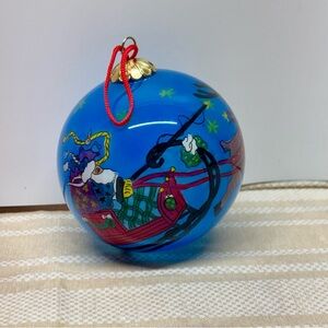 Santa Sleigh Ornament Reverse Hand painted Glass Ball 3" with box